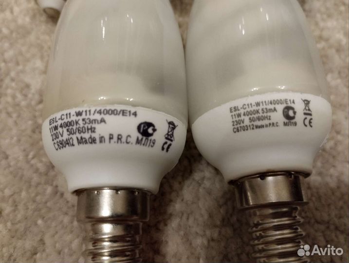 Лампочки энергосберегающие Е14, форма свечи, б/у