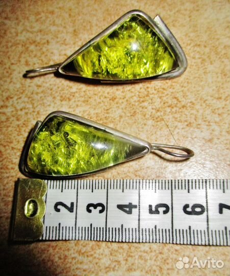 Колье и сережки из натурального янтаря в серебре