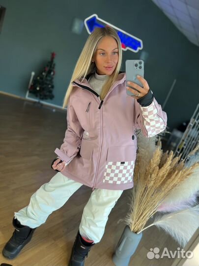Куртка горнолыжная с подогревом унисекс пудровая