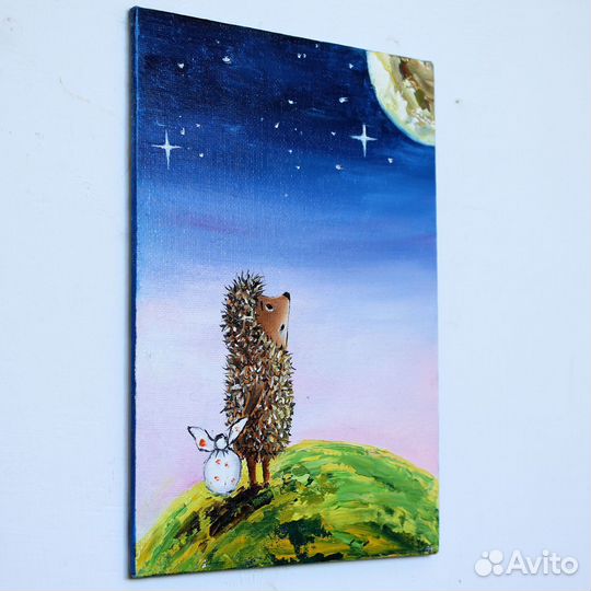 Картина Ежик маслом на холсте 20*15