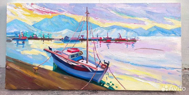 Картина маслом на холсте, морской пейзаж Крымский