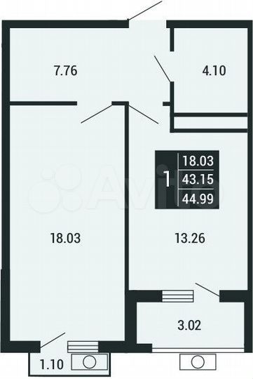 1-к. квартира, 45 м², 3/4 эт.
