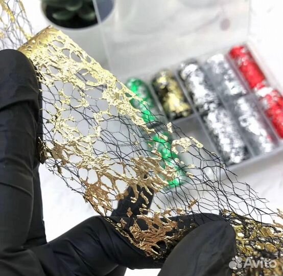 Фольга сетка для ногтей поталь+сетка