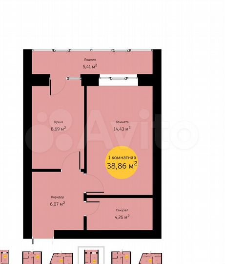 1-к. квартира, 38,9 м², 3/5 эт.