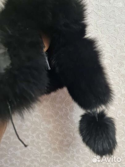 Шапка ушанка из натуральной кожи и меха песца