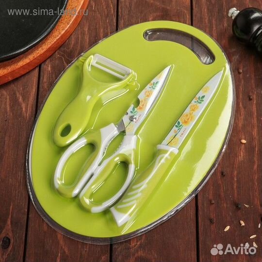 Набор кухонный, 4 предмета: нож, ножницы с антинал