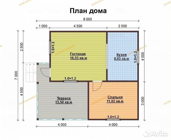 Дачный домик каркасный 7х8м