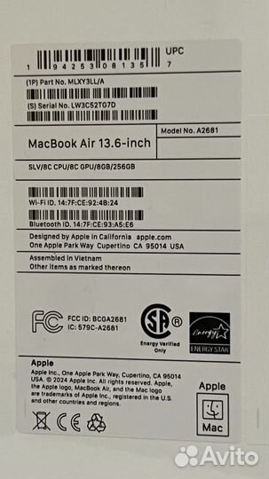 Новый MacBook Air 13 M2 8/256 Silver A2681