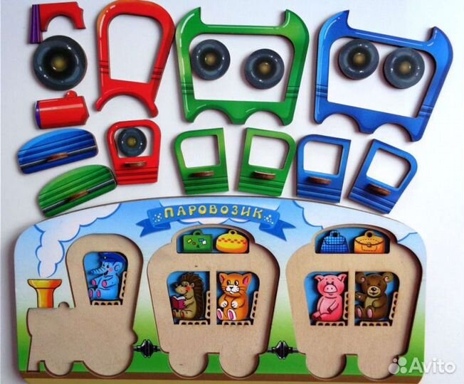 Smile-Decor деревянный пазл для детей Паровоз