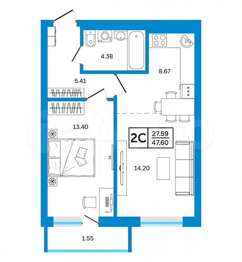 2-к. квартира, 47,6 м², 10/24 эт.