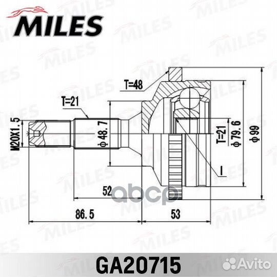 ШРУС peugeot 206 1.1-1.4 98- нар. +ABS GA20715