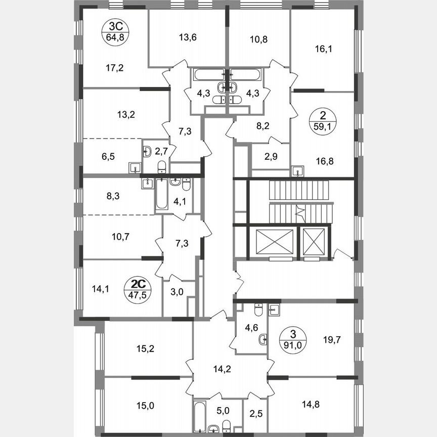 3-к. квартира, 91 м², 2/17 эт.