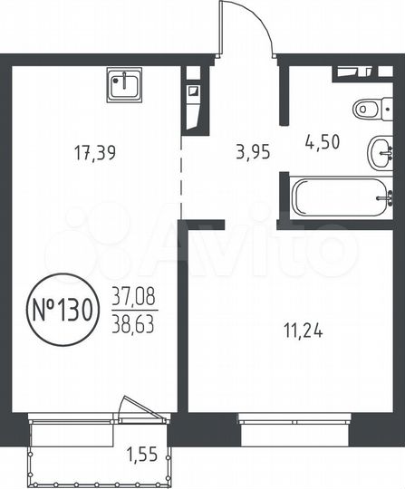 1-к. квартира, 38,6 м², 6/10 эт.