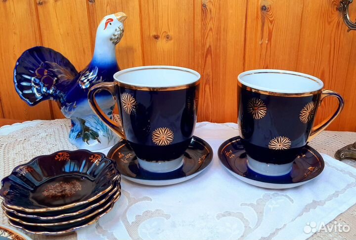 Старинный сервиз, чашки,гиганты,кобальт СССР