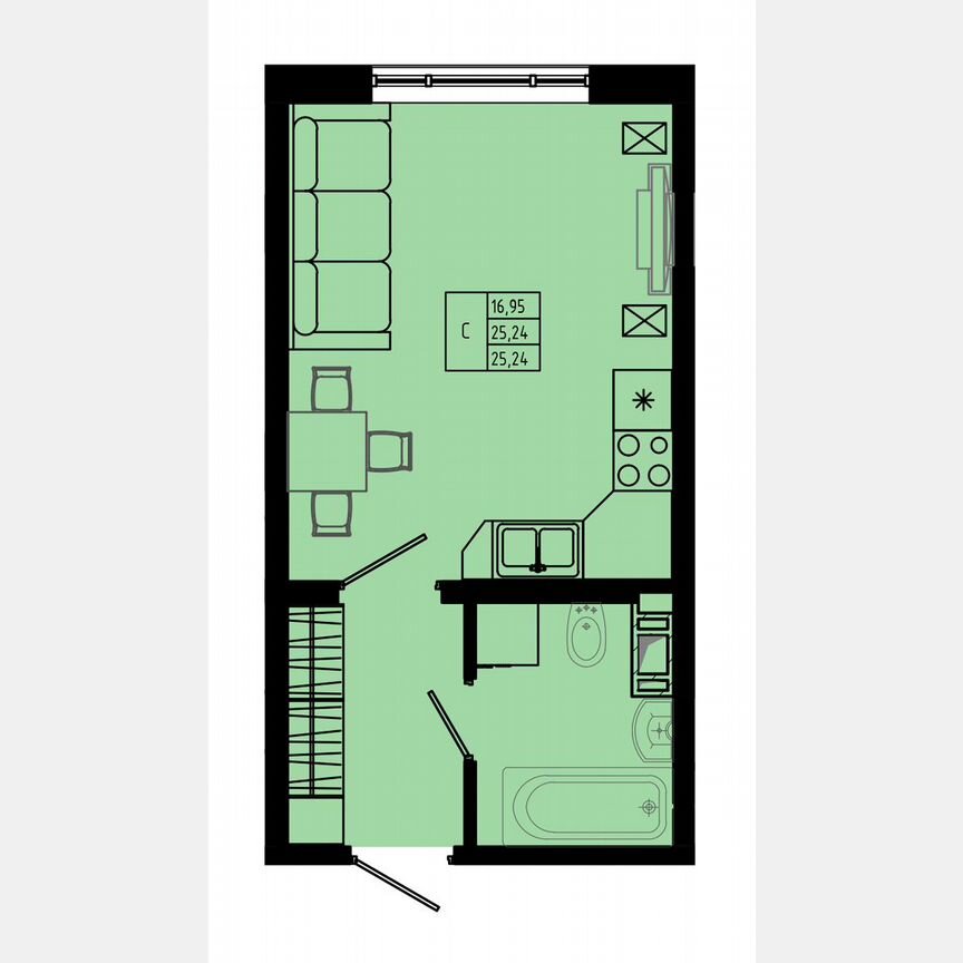 Квартира-студия, 25,6 м², 4/8 эт.