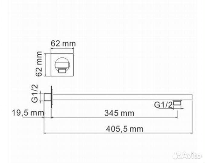 Держатель для верхнего душа 410 мм настенный латун