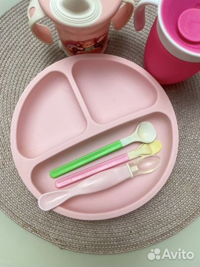 Детская посуда силиконовая тарелка,поильник