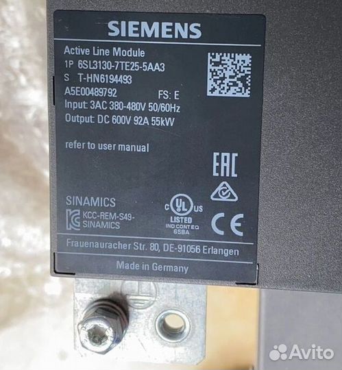 Блок питания sinamics 6SL3130-7TE25-5AA3