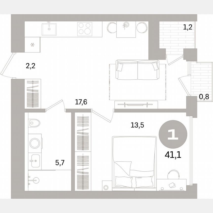 1-к. квартира, 40,8 м², 3/15 эт.