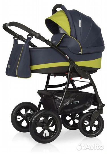 Коляска модульная 2 в 1 серо-салатовая