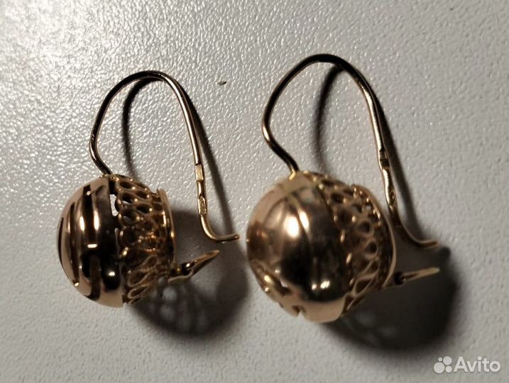 Золотые серьги шары 585