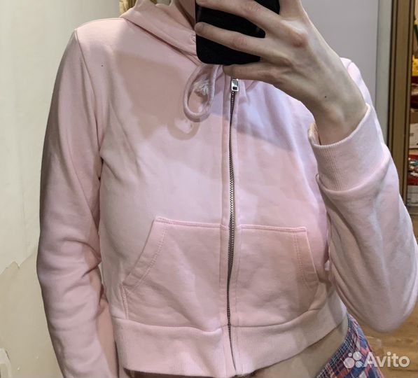 Укороченное зип худи розовое