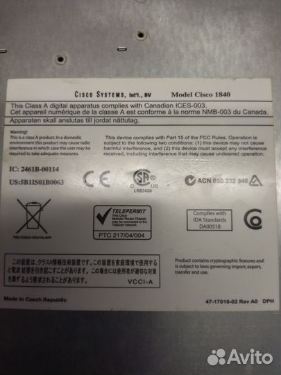 Маршрутизатор cisco systems 1840,1800 серий