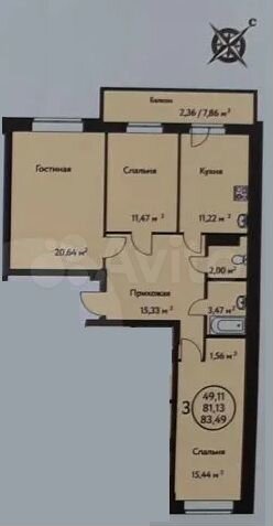 3-к. квартира, 83 м², 13/16 эт.