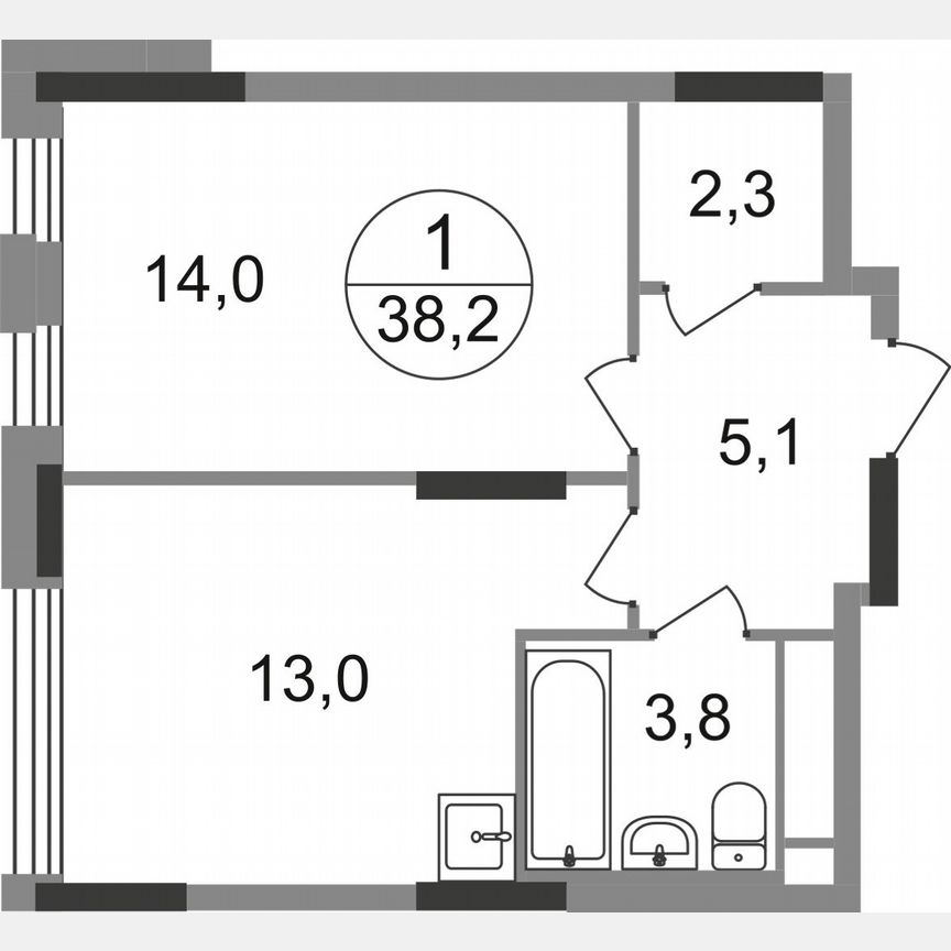 1-к. квартира, 38,2 м², 3/17 эт.