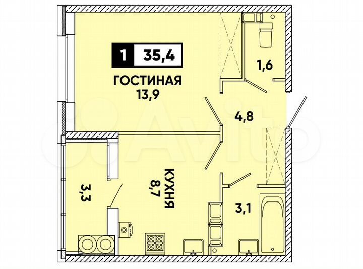 1-к. квартира, 35 м², 10/12 эт.