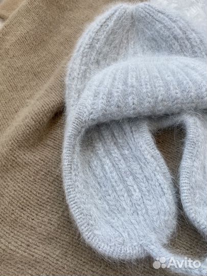 Ушанка из пуха норки, варежки, шапка бини