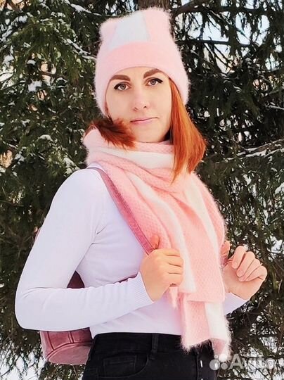 Вязаный комплект Шапка + Шарф из ангоры