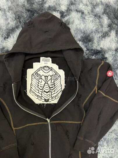 Зип худи cav empt черное рваное оверсайз