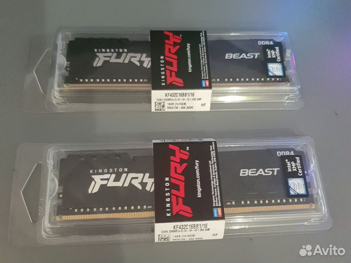 Оперативная память Kingston Fury DDR4 1x 16гб