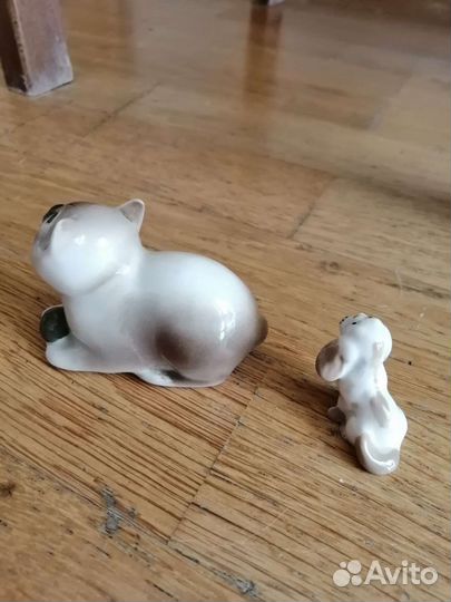 Кошечка и собачка фарфоровые