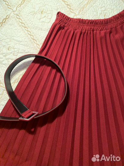 Юбка красная миди теплая бордо гофре, плиссировка