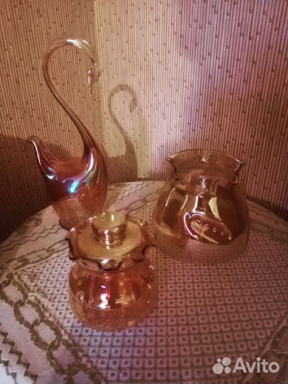 Чайный сервиз медовое гутное стекло СССР