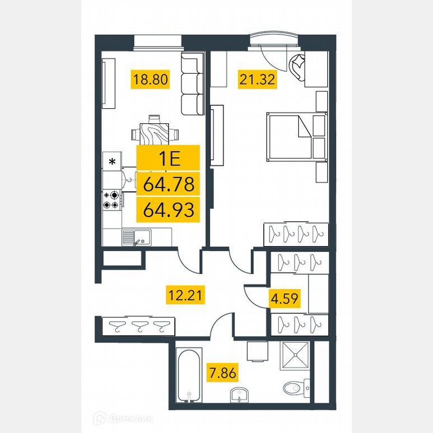 1-к. квартира, 65,1 м², 4/7 эт.