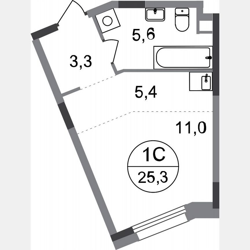 Квартира-студия, 25,3 м², 1/17 эт.