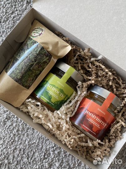 Подарочный набор с мёдом и чаем, подарочный бокс