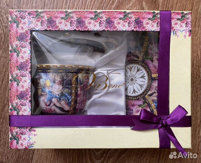 Новый подарочный набор чайная пара+тарел.д.пакет