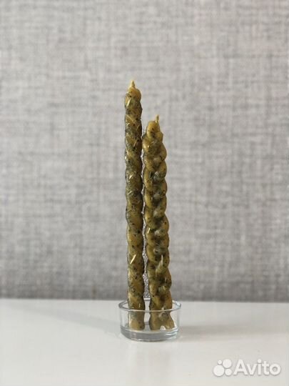 Свечи восковые скрутки, косица с травами