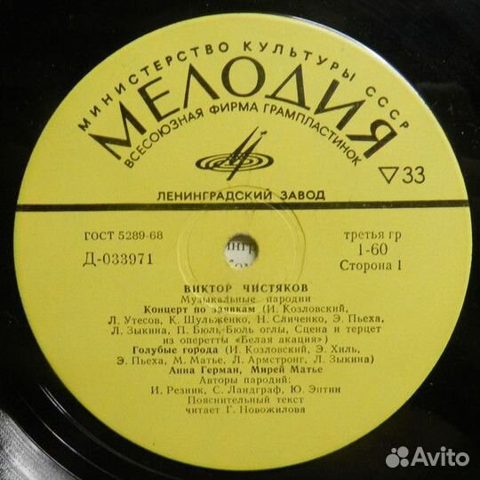 LP.Виктор Чистяков – Музыкальные Пародии - 1973