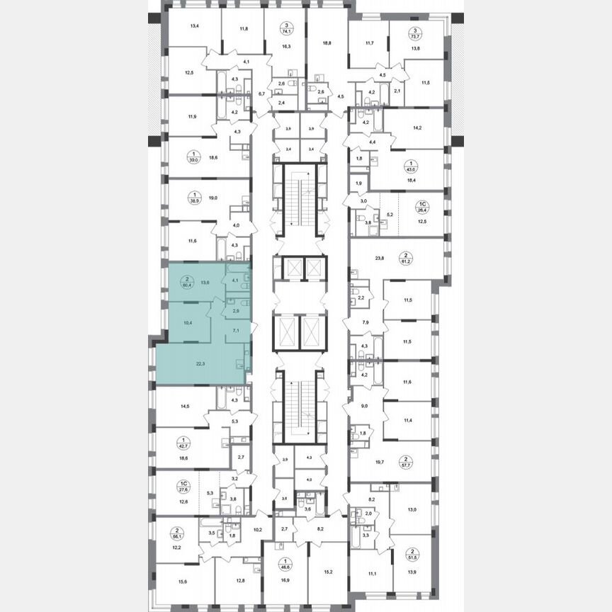 2-к. квартира, 60,4 м², 2/19 эт.