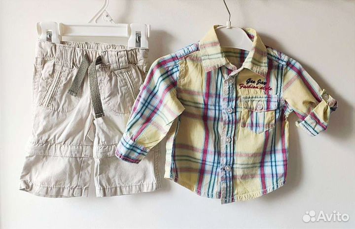 Летние вещи на мальчика шорты джинсы 9-12м