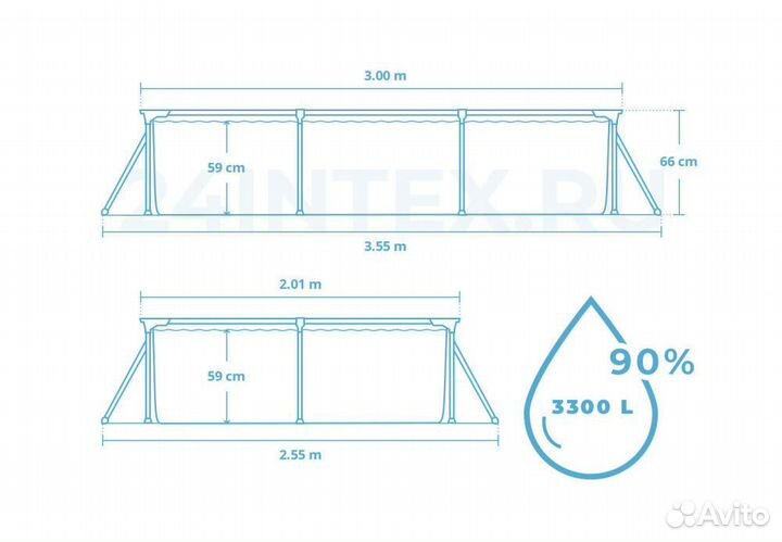 Каркасный прямоугольный бассейн Bestway