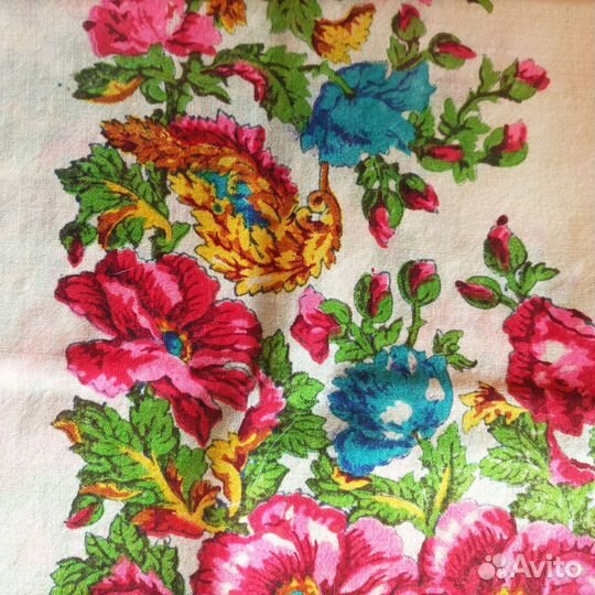 Павловопосадский платок старинный Ручная набойка