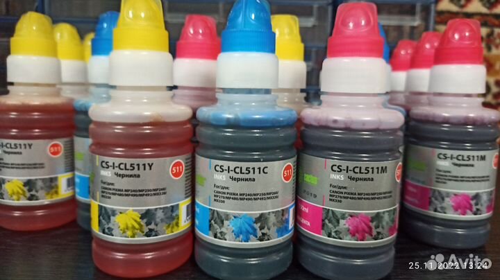 Чернила для принтеров Canon и HP (21шт.)
