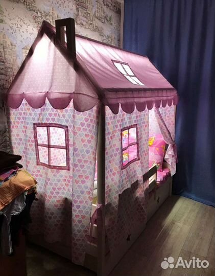 Крыша и шторки на кровать домик текстиль