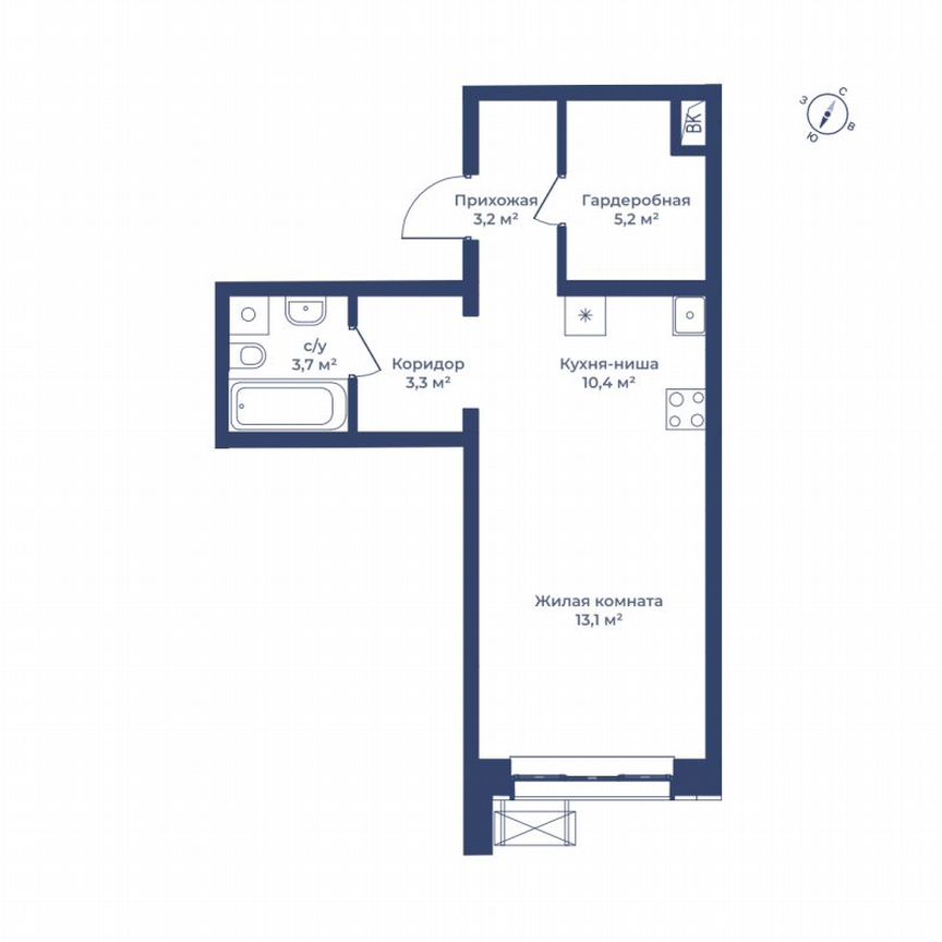 Квартира-студия, 38,9 м², 1/14 эт.